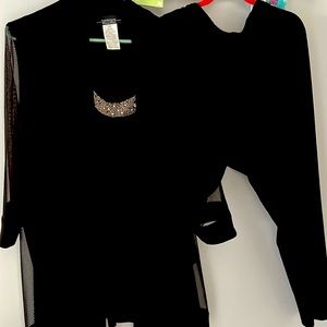 Dressy formal jacket with attached blouse, sheer sleeves and pants. 2 pieces.